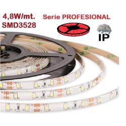 Tira LED 5 mts Flexible 24W 300 Led SMD 3528 IP65 Rojo, serie Profesional